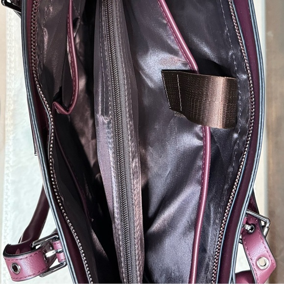 Brand New Elegant Plum Structured Tote Bag with Silver Hardware - Picture 11 of 13